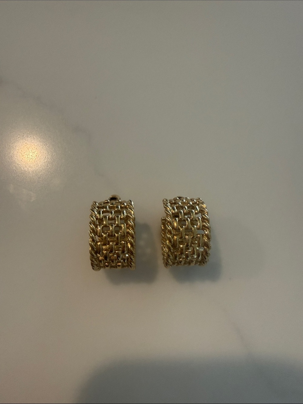 Vintage clip on Textured Gold Weave Hoop Earrings